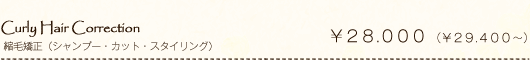 Curly Hair Correction 縮毛矯正(シャンプー・カット・スタイリング)¥28.000(¥29.400~)